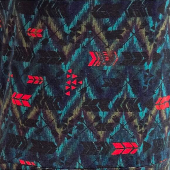 LuLaRoe Nicole Teal Midi Dress Aztec Print Scoop Neck 3/4 Sleeve Casual - Picture 7 of 7